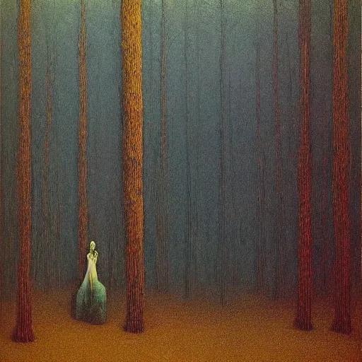 Image similar to “ tall figure in the woods, beksinski, dark ”