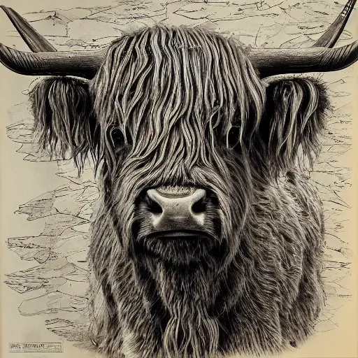 Image similar to highland cow by ed fairburn, joseph clement coll, franklin booth