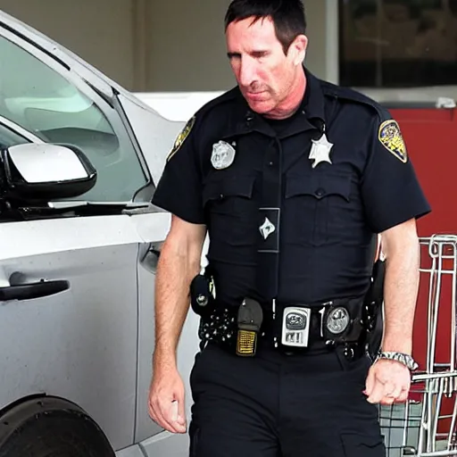 Prompt: Trent Reznor getting arrested at the grocery store