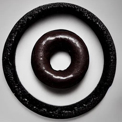 Prompt: Perfectly circular donut!!!!! in the style of an blackberry!!!!!!, trending on artstation, 4k, 8k, professional photography, overhead shot, 35mm lens