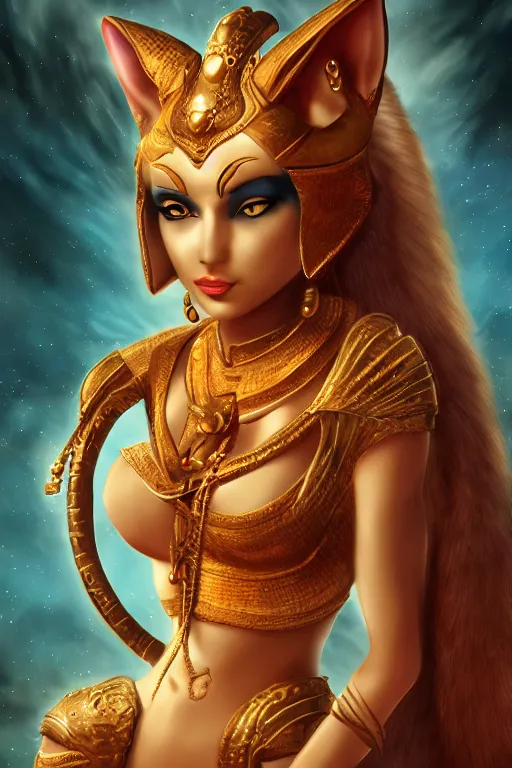 Prompt: Bastet the Cat Goddess in human form | fantasy art