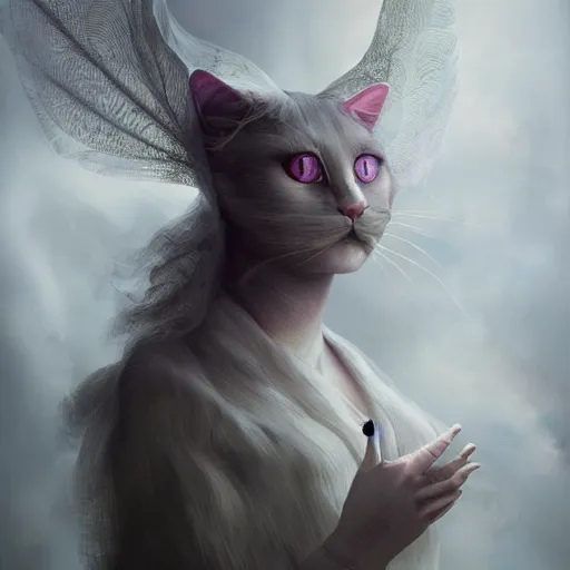 Prompt: picture generation, soft painting curiosities carnival, beautiful cat head mutation in full long dress, accurate features, focus, very intricate ultrafine details, black white purple volumetric clouds, award winning masterpiece, octane render 8 k hd, tom bagshaw artstyle