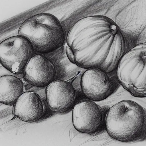 Image similar to a detailed profesional sketch of fruits