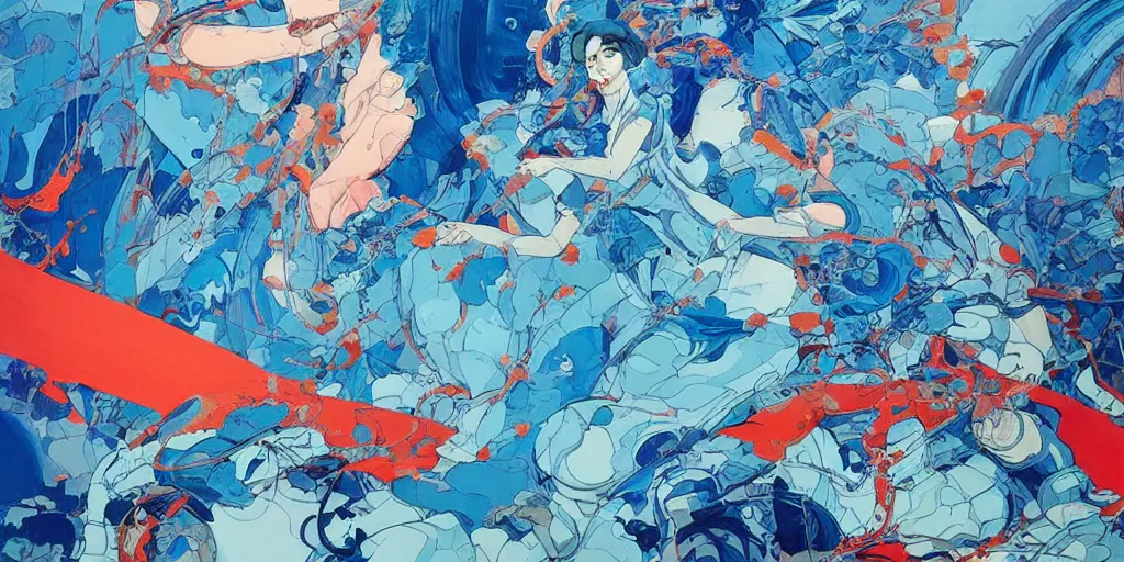 Image similar to orientalism klein blue painting by james jean and katsuhiro otomo and erik jones, inspired by akira anime, smooth texture, intricate oil painting, high detail illustration, sharp high detail, long exposure city pop