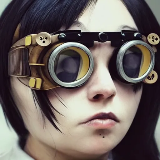 Image similar to cat person with steampunk goggles on forehead, style of hajime isayama