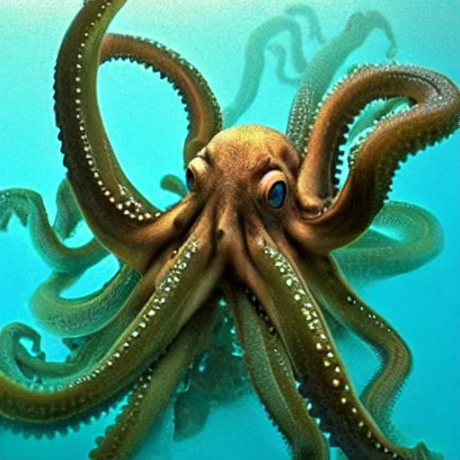 Prompt: “ a scientific realistic underwater photo of an octopussy with 8 humanhands at the end of his legs”