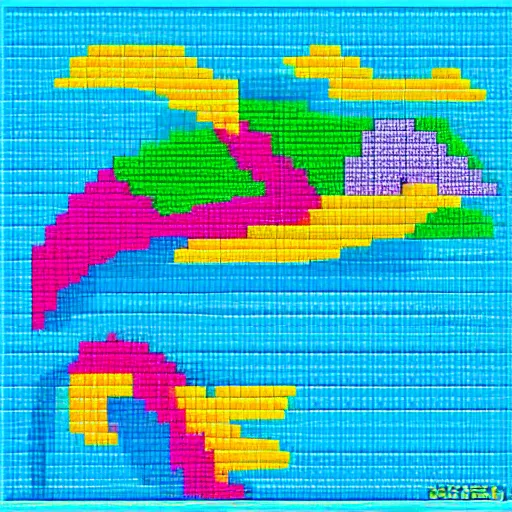 Prompt: 1 6 - bit pixel art dolphin in the style of lisa frank