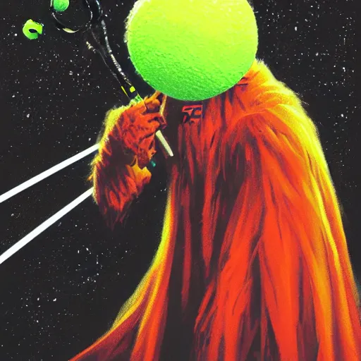 Image similar to a tennis ball monster, tennis ball, dark, chalky, star wars, digital art, fantasy, magic, trending on artstation, ultra detailed, professional illustration by Basil Gogos