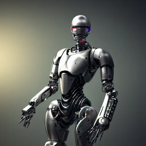 Image similar to An extremely masculine biomechanical robocop, chimeric organism, pale skin, organic polycarbon, full frontal portrait, ex machina, highly detailed, mendelbrot fractal, ray tracing, hyperdetailed, hyperrealistic, oppai cyberpunk, octane render, hdri, 4k,