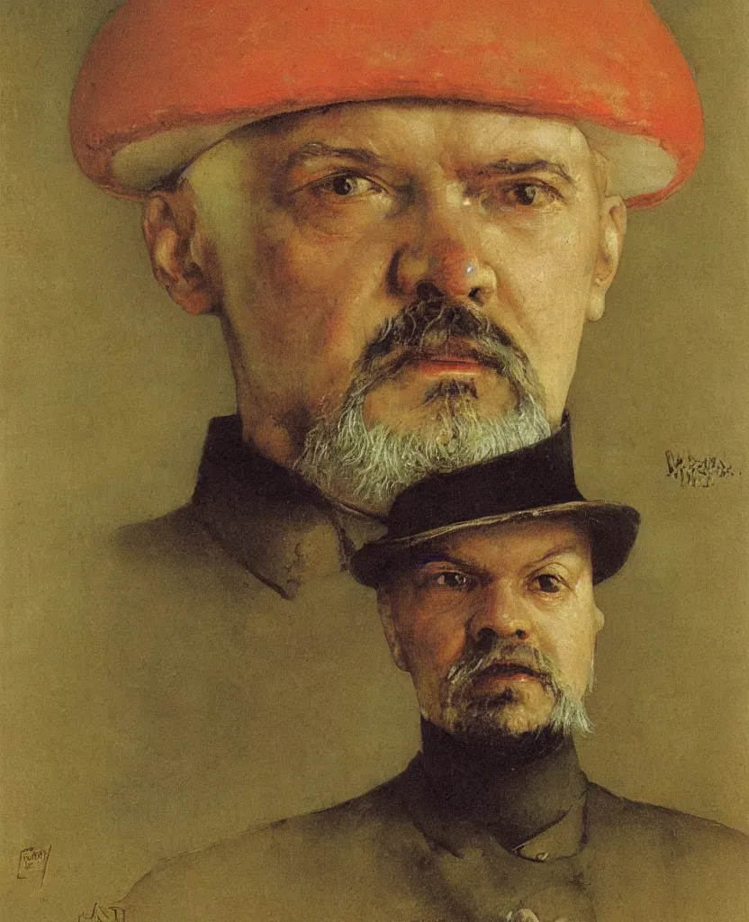 Image similar to A portrait of Vladimir Lenin as an anthropomorphic mushroom by Ilya Repin