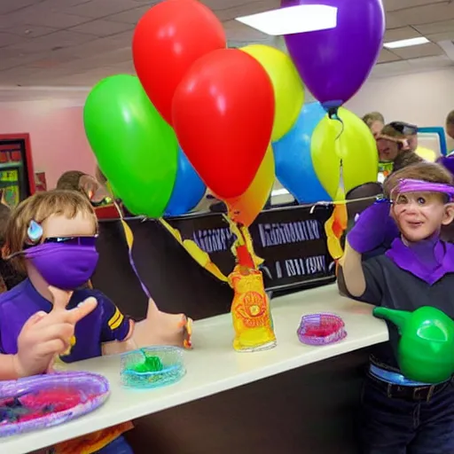 Prompt: half life scientist birthday party at chuck - e - cheese