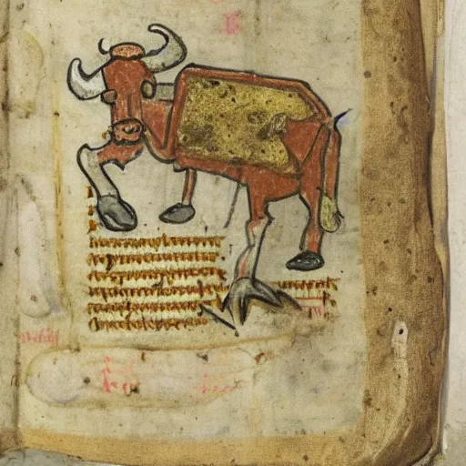 Prompt: a bad drawed cow mix of a seafish in a medieval manuscript, medieval manuscript, golden miniatures