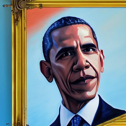 Image similar to zoomer obama, oil on canvas, trending on artstation