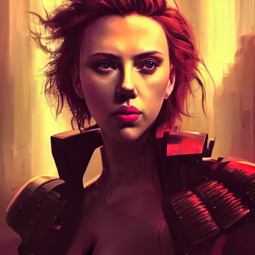 Prompt: scarlett johansson portrait, dystopia core, apocalyptic, armor, warrior, dramatic, sharp focus, fiction, neon, fantasy, hyper detailed, digital art, trending in artstation, cinematic lighting, studio quality, smooth render, unreal engine 5 rendered, octane rendered, art style and nixeu and wlop and krenz cushart