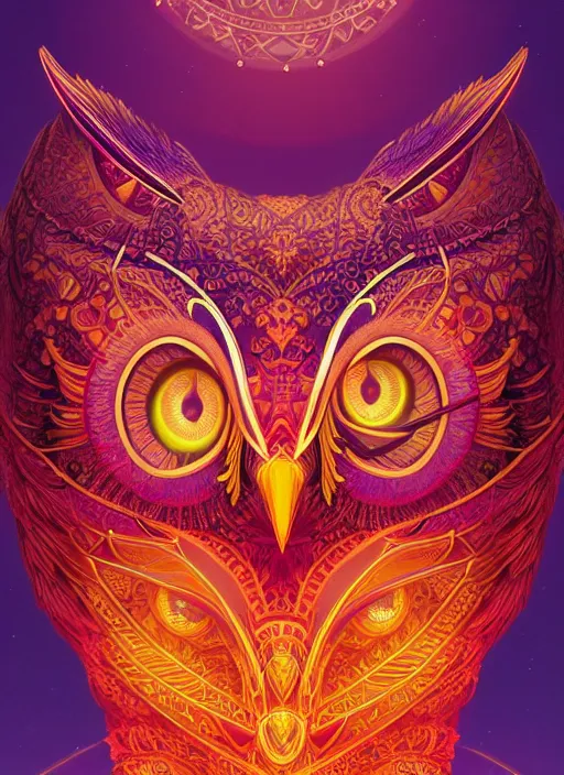 Image similar to symmetry!! product render poster vivid colors divine proportion owl, 神 圣, glowing fog intricate, elegant, highly detailed, digital painting, artstation, concept art, smooth, sharp focus, illustration,