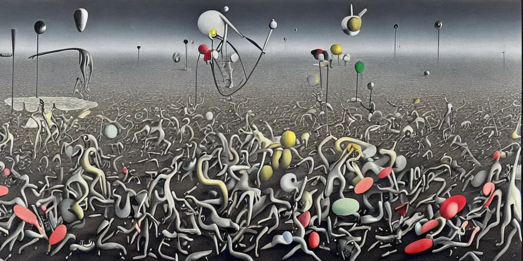 Image similar to disease decimating a global population, animals ruling the world, detailed surrealist painting by yves tanguy