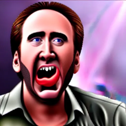 Prompt: nicolas cage screaming mouth full of peas