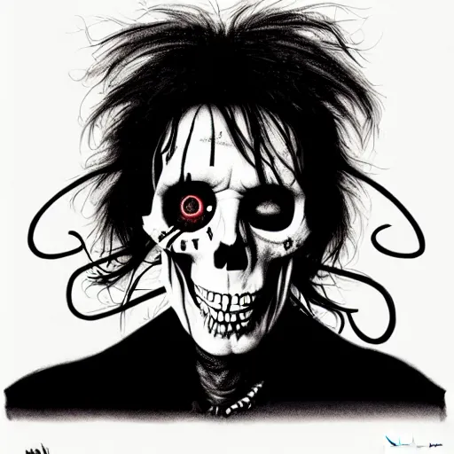 Image similar to graphic illustration, creative design, alice cooper as a skull, biopunk, francis bacon, highly detailed, hunter s thompson, concept art