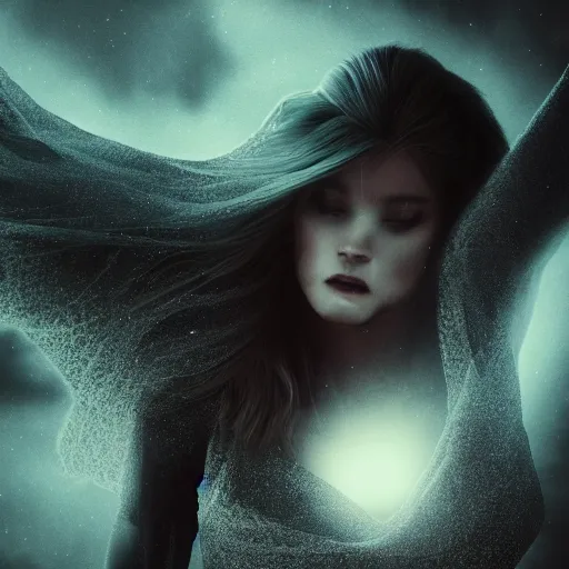 Image similar to stunning otherworldly goddess of beauty rising from the void, dark and mysterious, stopped in time, atmospheric, ominous, eerie, cinematic, Epic, 8k, 4k, ultra detail, ultra realistic, rendered by awesomeness