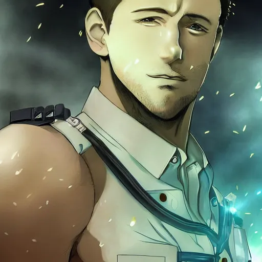 Prompt: portrait of chris redfield as a biologist, anime fantasy illustration by tomoyuki yamasaki, kyoto studio, madhouse, ufotable, trending on artstation