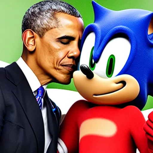 Prompt: sonic kissing obama