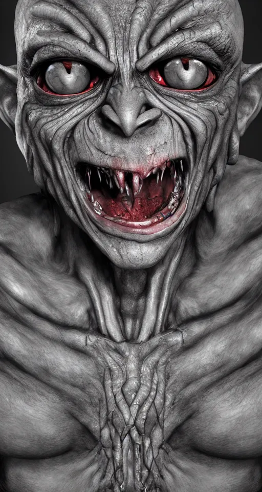 Image similar to photo of demon gollum, fullbody portrait, detailed, sony a 7 r, photorealistic