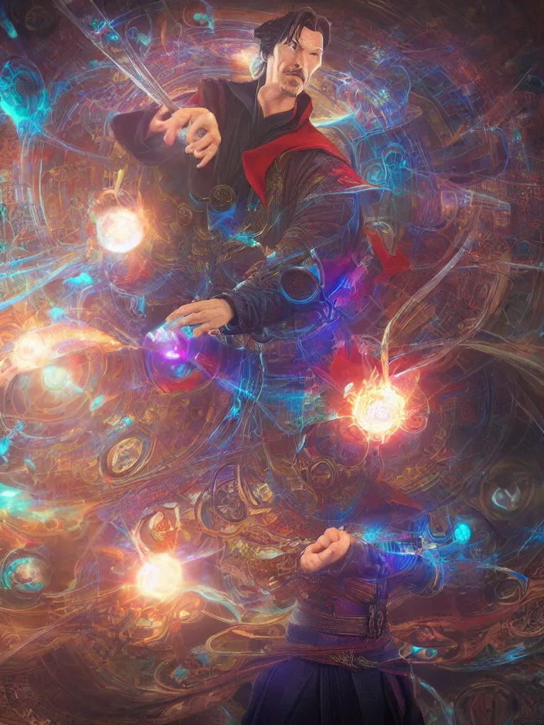Prompt: Doctor Strange enters the multiverse, painting by alex gray, octane render, zbrush, art alien, extremely detailed, pastel colors, trending on artstation