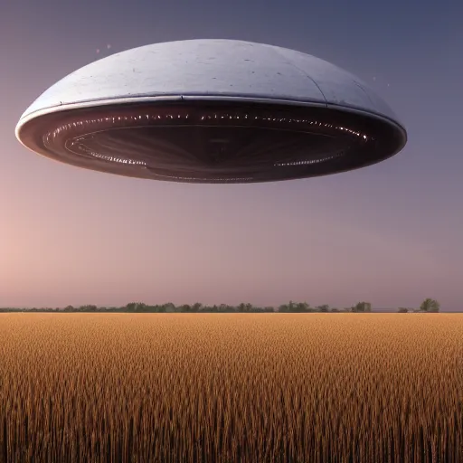 Image similar to A crashed UFO in a wheat field, digital art, trending on artstation