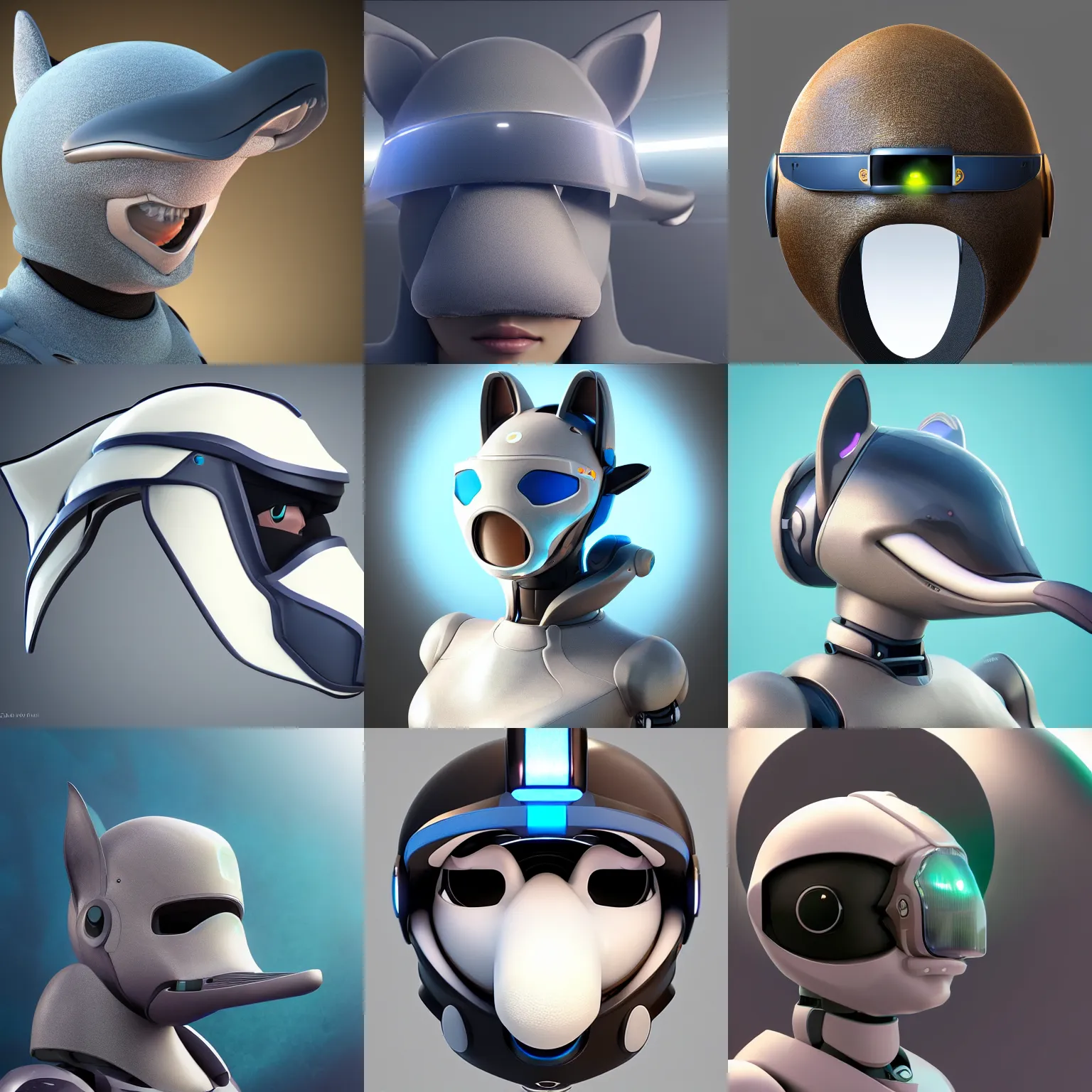 Prompt: very very beautiful furry art, bust profile picture of a robotic anthro dolphin, visor screen for face, snout under visor, round shapes, commission on furaffinity, cgsociety, octane render