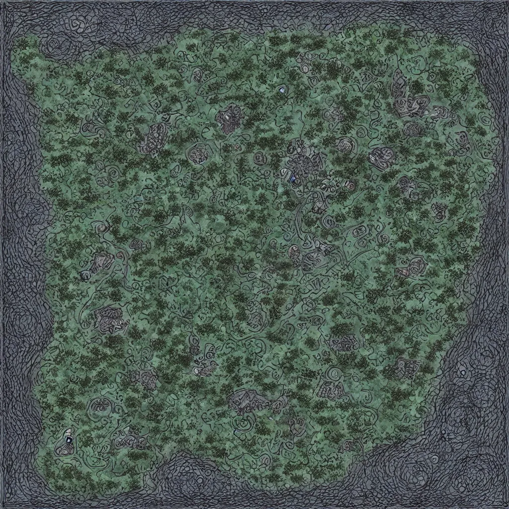 Image similar to a ttrpg map of a moonlit clearing in the woods, gridless, beautiful, 8 k, high quality digital art