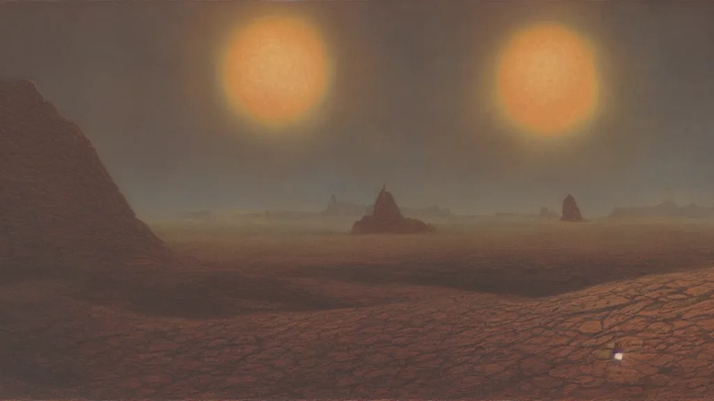 Image similar to emissary space by arthur haas and bruce pennington and john schoenherr, cinematic matte painting, photo realism, dark color palate, desert mars