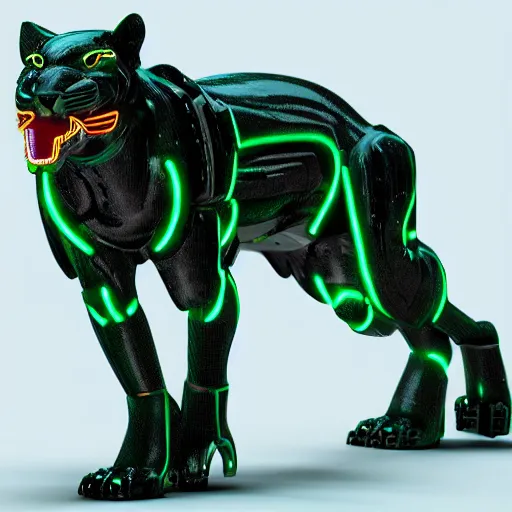 Image similar to a neon cyberpunk cyborg jaguar animal, octane render