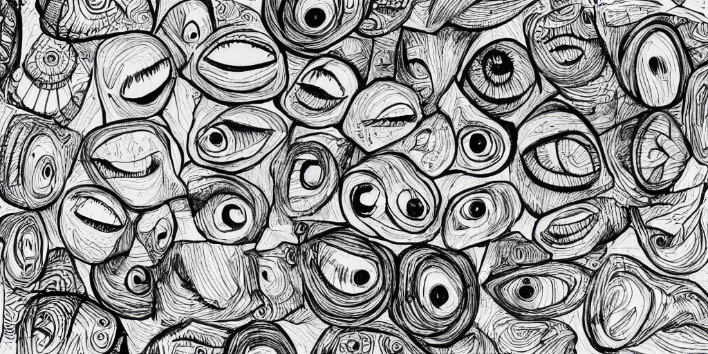 Prompt: tapestry of eyes, sketch, outline, illustration