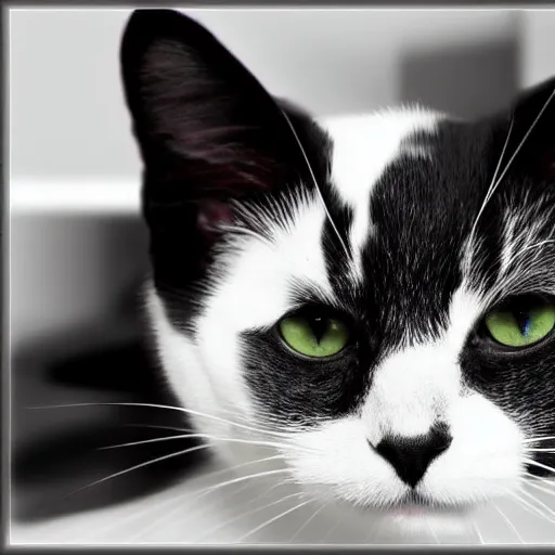 Prompt: Dazzle the Cat in Kitty Heaven Black and white markings big