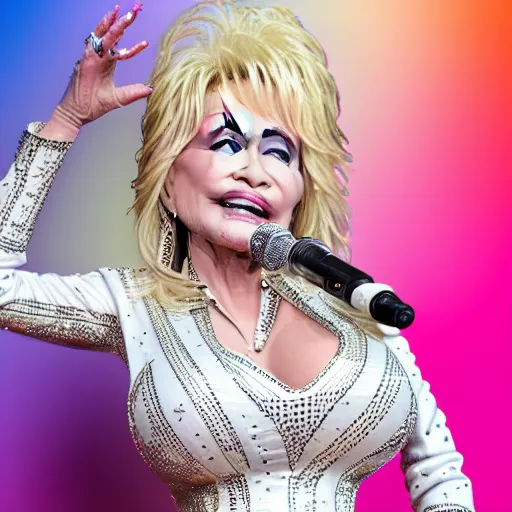 Image similar to picture of dolly parton playing modular synth with lots of wires, ultra realism, detailed, 8 k