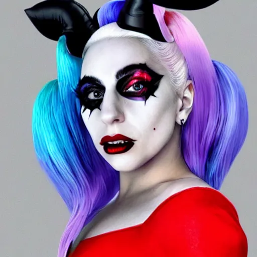 Image similar to Lady Gaga as Harley Quinn hyper realistic 4K quality