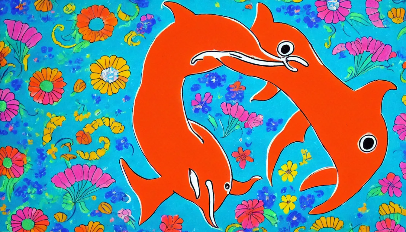 Image similar to a dolphin in the style of mexican folk art