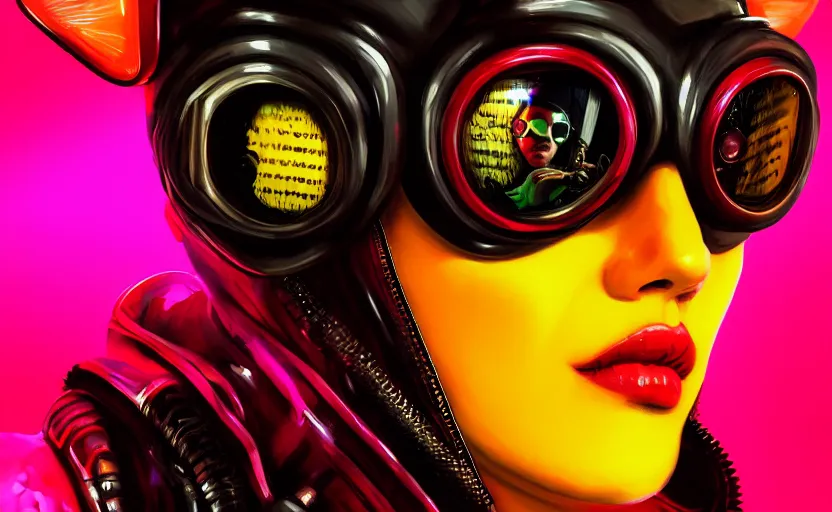 Prompt: closeup painting of bee, cyberpunk, wearing crimson shutter shades and a black leather jacket, portrait, hyperdetailed, artstation, cgsociety, 8 k, synthwave by tangerine dream