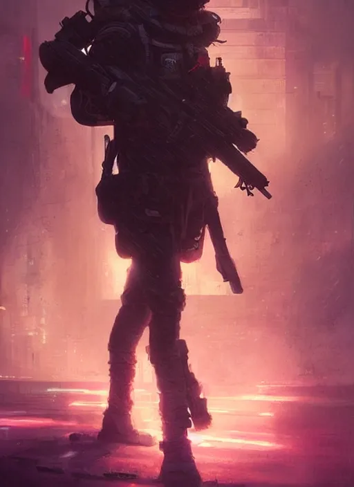 Image similar to a portrait of a futuristic cyberpunk british longhair cat soldier in war scene, epic scene, epic lighting, pink vibe, by greg rutkowski