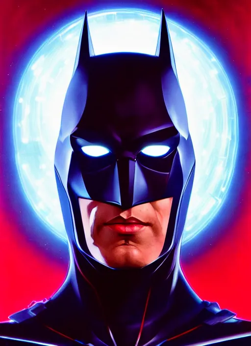 Image similar to symmetry!! portrait of batman beyond, 1 9 9 9 tv series, sci - fi, tech wear, glowing lights!! intricate, elegant, highly detailed, digital painting, artstation, concept art, smooth, sharp focus, illustration, art by artgerm and greg rutkowski and alphonse mucha