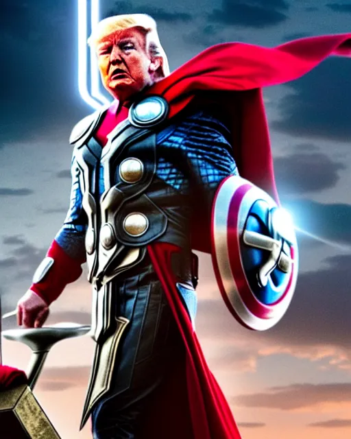 Image similar to cinematic still, donald trump as thor, avengers endgame ( 2 0 1 9 )