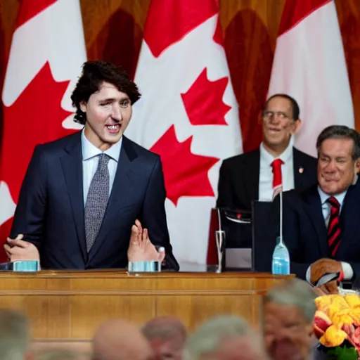 Prompt: justin trudeau. he is wearing a bikini. world leaders meeting,