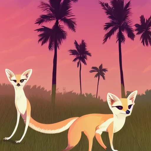 Image similar to fennec fox, clean cel shaded vector art. shutterstock. behance hd by lois van baarle, artgerm, helen huang, by makoto shinkai and ilya kuvshinov, rossdraws, illustration, foolish palm trees