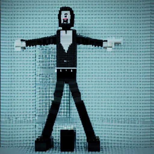 Image similar to marilyn manson body of lego toy, lego movie still, realistic 3 d render, 8 k