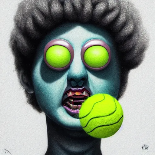 Image similar to Lofi vaporwave portrait tennis ball monster,chalk, Pixar style, Tristan Eaton, Stanley Artgerm, Tom Bagshaw