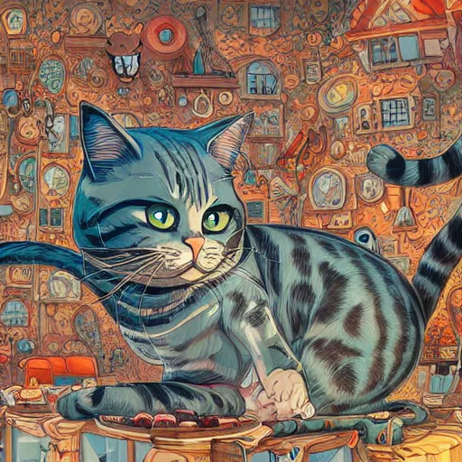 Image similar to crazy cat house, extremely detailed, sharp focus, wide view, full body shot, smooth, digital illustration, by james jean, by rossdraws, frank franzzeta, sakimichan