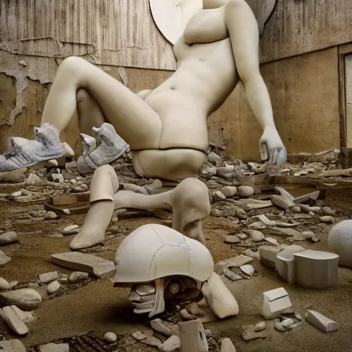 Prompt: the ego separates, hyperrealistic surrealism, dreamscape, artgerm, award winning masterpiece with incredible details, zhang kechun, a surreal vaporwave vaporwave vaporwave vaporwave vaporwave painting by thomas cole of a gigantic broken mannequin head sculpture in ruins, astronaut lost in liminal space, highly detailed, trending on artstation