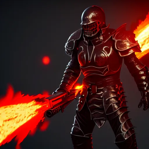 Image similar to hell knight with flaming weapons, highly detailed, 4 k, hdr, award - winning, octane render, artstation