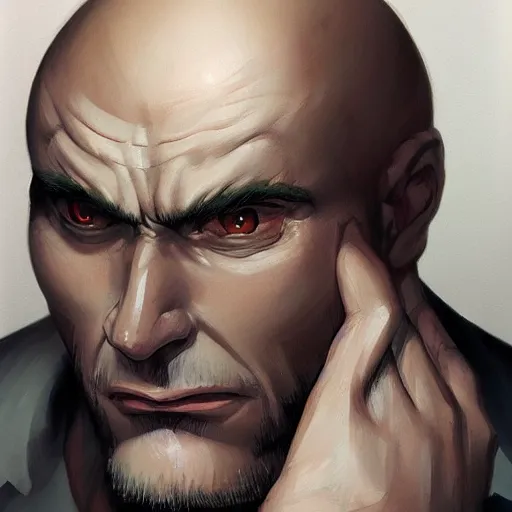 Image similar to bald man with solid black disks over eyes, portrait, behance hd artstation, style of jesper ejsing