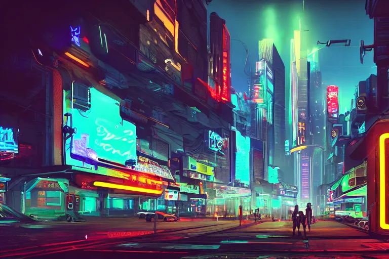 Prompt: a cyberpunk city with neon signs, streetview, cinematic lighting, photorealism.